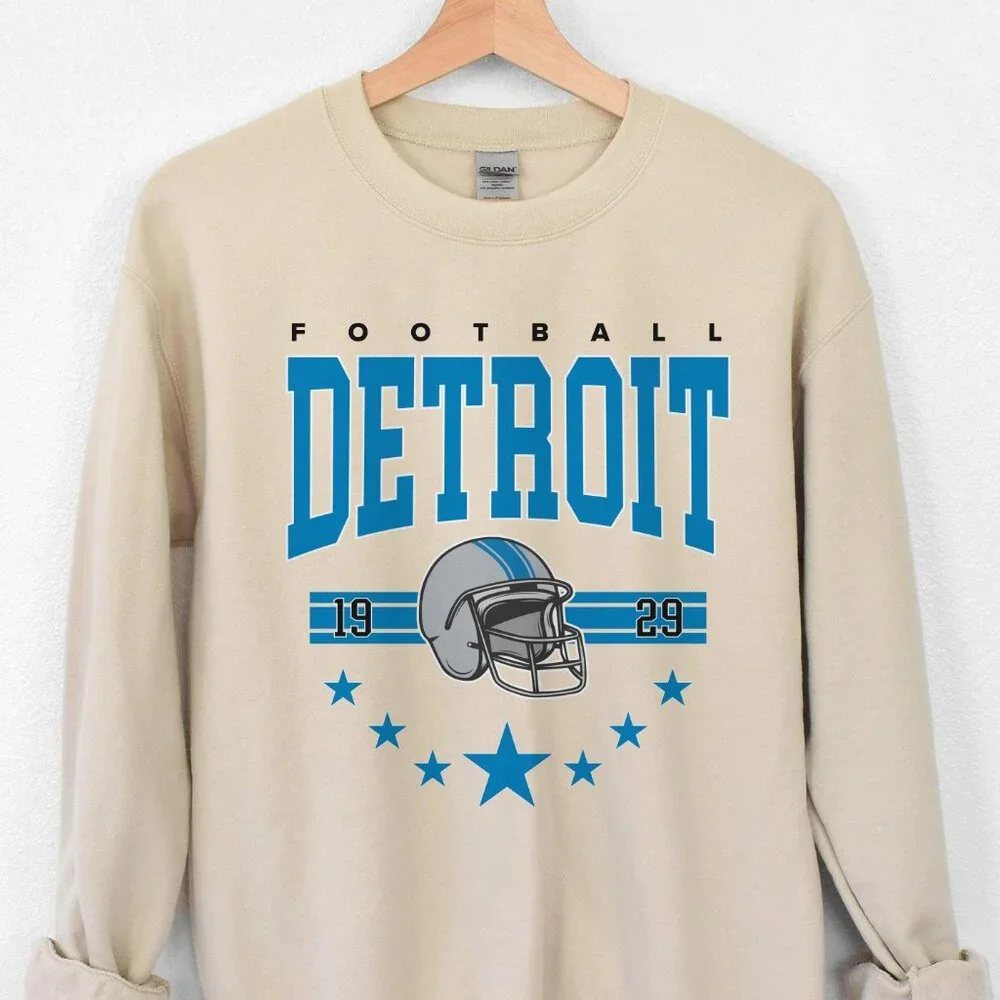 Vintage Detroit Football Sweatshirt, Retro 90s Detroit NFL Crewneck Pullover Fan - Picture 2 of 4